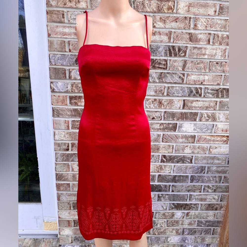 Vintage 90s Red Beaded Satin Rampage Cocktail Dress
